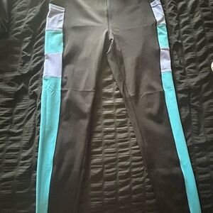 Black with teal and lavender Leggings